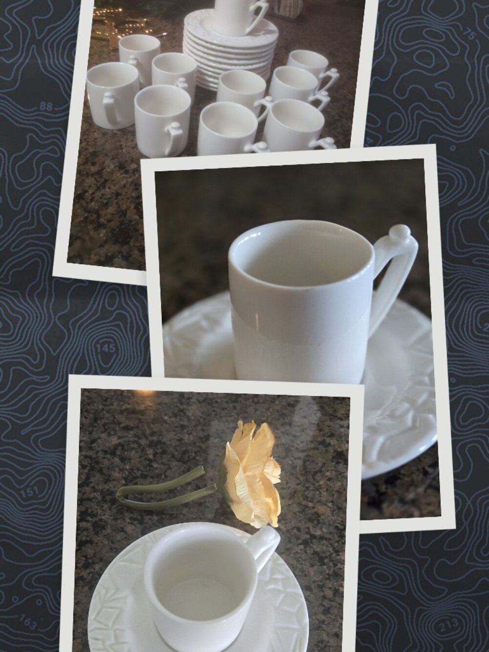 10-pc Italiano Espresso Cup Set "Bianco Rose"-  Like New